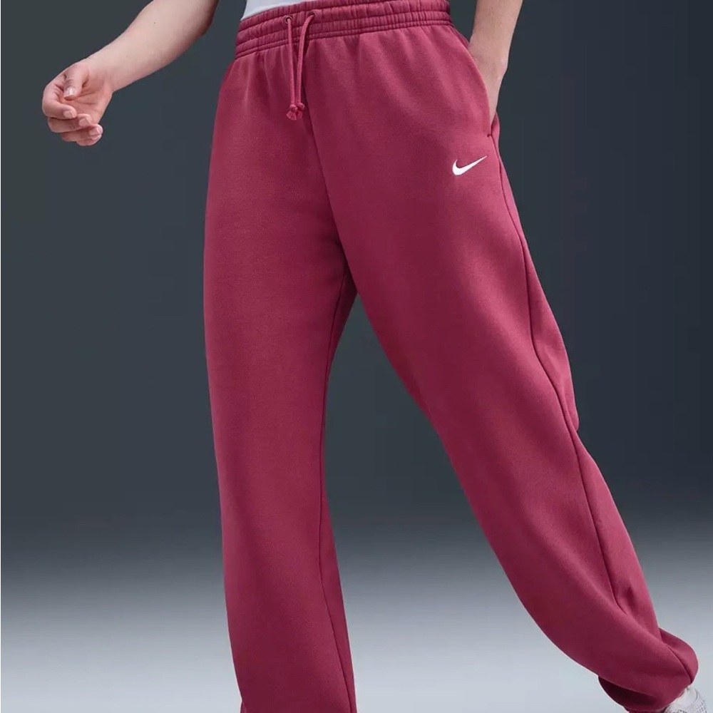 Nike Burgundy Swoosh Fleece Joggers Size Medium